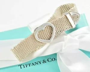 Tiffany & Co Silver Somerset Heart Mesh Belt Buckle 8.5" Bracelet & Pouch Rare - Picture 1 of 12