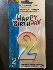 BIRTHDAY NUMBER CANDLES With "HAPPY BIRTHDAY' Cake Topper 3" 1/Pk Number 2 Year - Picture 1 of 2