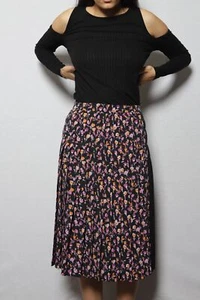 NWT VERSACE Black Floral Pleated Midi Skirt High Waisted 100% Silk 2016 Sz 36 - Picture 1 of 5