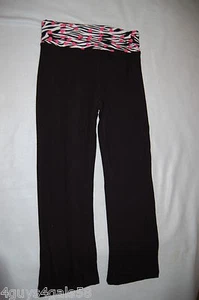 Girls Knit BLACK YOGA PANTS Athletic WORKOUT Zebra Print Fold Down Waist M 7-8 - Picture 1 of 1