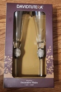David Tutera Set of Two Decorative Glass Wedding Flutes 7.4 Oz Hand Made New - Picture 1 of 6