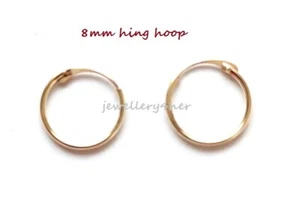 Kids Girls Child Baby 9ct Gold Tiny Small Plain 8mm Hoop Sleeper Earrings Pair N - Picture 1 of 6