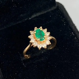 EFFY BH 14k Emerald & Diamond Halo Yellow Gold Ring Size 6 - Picture 1 of 7
