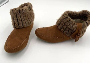 Airwalk Short Faux Suede Sweater Cuff Fold Booties Shoes Brown Womens Size 7 US - Picture 1 of 8