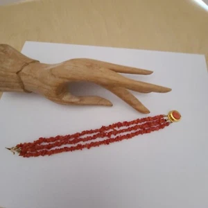 VTG GOLD ON 800 STERLING SILVER 3 STRAND CORAL BRACELET 7.5 IN 800 SILVER - Picture 1 of 8