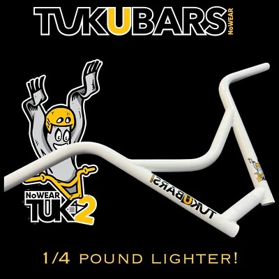 "Nuevo manillar BMX Tuk2 hecho en EE. UU. Nowear 4 piezas 9,5"" TUKUBARS blanco brillante" Foto 1 de 4