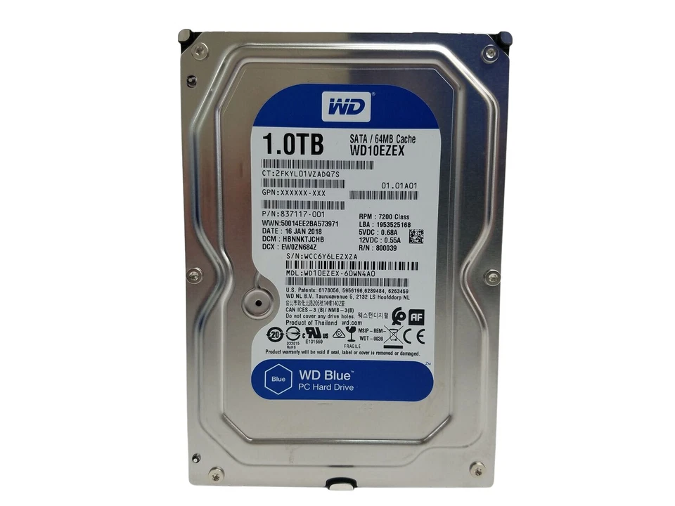 Western Digital Blue (7200RPM, 3.5", SATA III, 64MB Cache) 1TB Internal Enterprise Drive - WD10EZEX