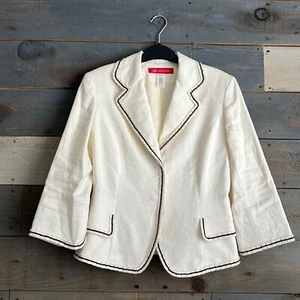 Anne Klein Size 4 Linen Blend Ruffle Stretch 3/4 Sleeves Blazer Career - Picture 1 of 12
