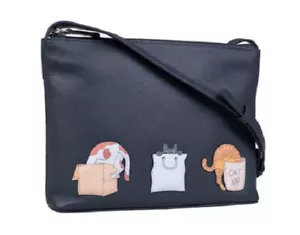 Mala Leather Kitty Chaos Cat 7279 MIdi Cross Body Shoulder Handbag Dust Bag Grey - Picture 1 of 10