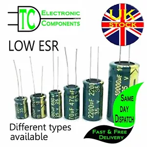 LOW ESR Aluminium Electrolytic Capacitors Radial 10V to 63V 10uF to 22000uF - Picture 1 of 5