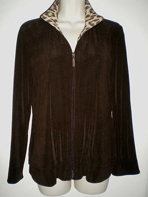 CHICO'S путешественников коричневый куртка 0 молнии спереди животное печати воротник Топ XS/S  - Изображение 1 из 2