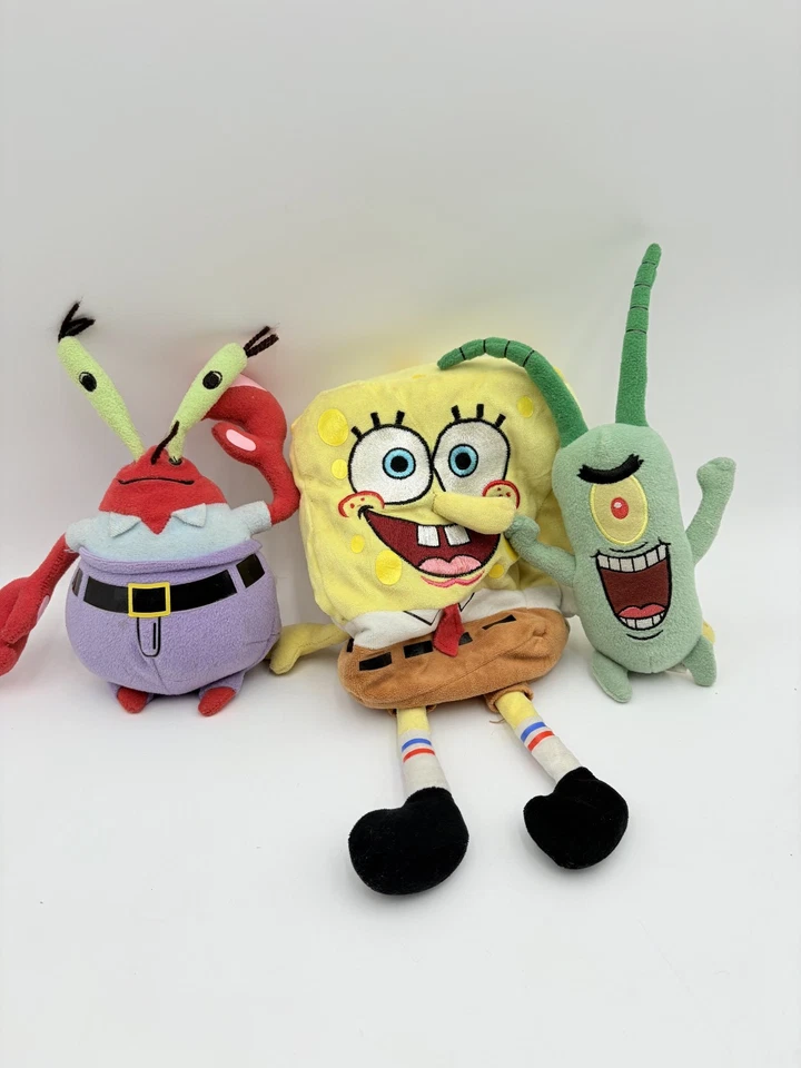 Spongebob Squarepants Plush Lot Plankton Mr Krabs TY Beanie Babies Set VTG - Image 1 of 4