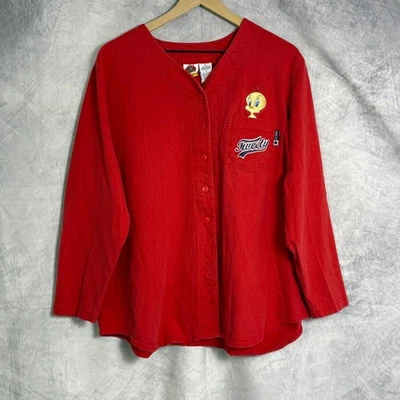 Camiseta deportiva de béisbol roja de colección años 90 Looney Tunes Piolín estilo camisa para mujer talla 2X Foto 1 de 4