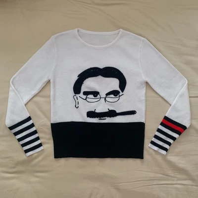 Suéter Acrílico Vintage Años 70 con Groucho Marx Cara Bordado Blanco, Negro, Rojo Foto 1 de 4