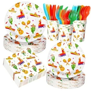 400 Pcs Mexican Party Supplies Fiesta Disposable Paper Plates Napkins and Cups - Picture 1 of 7