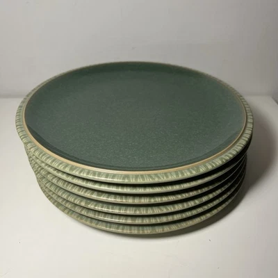 6 x Denby Calm Side Plates (23cm) Stoneware Plates Dark Green Stripe - Image 1 of 4