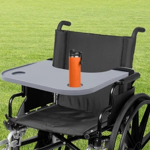 Tavolo Vassoio per Sedia a Rotelle Portatile con Porta Tazze, Vassoio per Girocollo Estraibile per Sedia a Rotelle - Foto 1 di 12