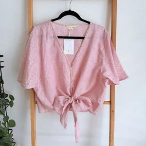 Iris Maxi Womens Crop Blouse Top Size 16 Pink Tie Front Check Casual Cotton - Picture 1 of 8