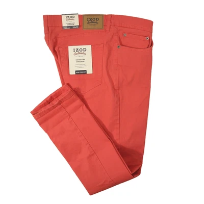IZOD Saltwater Stretch Slim Straight Twill Pants Mens 34x32 Nantucket Red NEW! - Image 1 of 4