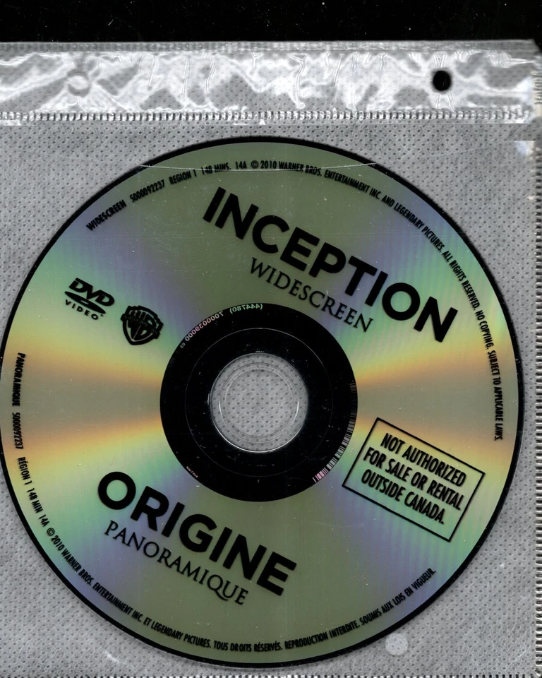 Inception (2010) DVD  *DISC ONLY* = REGION 1 - Leonardo DiCaprio - Image 1 of 1