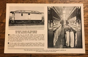 RAILWAY POST OFFICE BURLINGTON TRAIN POSTCARD CHICAGO WORLDS FAIR 1933 UNUSED - Picture 1 of 7