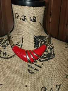 Vntg goldfarbene rote Emaille Omega-Kragen; elegante rote Emaille Omega-Choker 1C - Bild 1 von 3