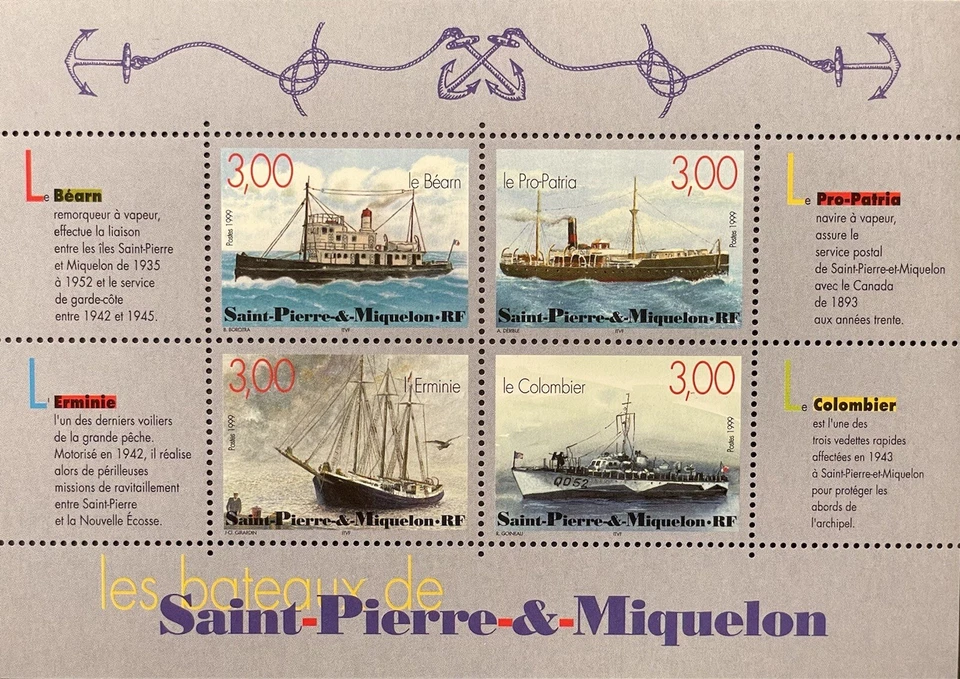 ST PIERRE & MIQUELON SHIPS STAMPS SHEET 1999 MNH SAILING SHIP BOAT SEA VESSEL - Image 1 of 1