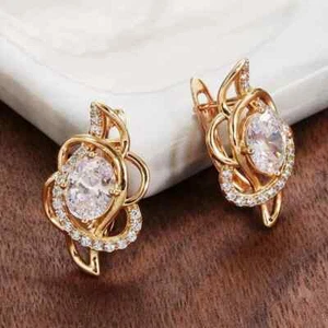 2 Ct Oval Cut Real Moissanite Women's Stud Cluster Earrings 14K Rose Gold Finish - Picture 1 of 5