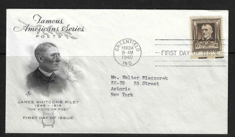 USA SC # 868 James Whitcomb Riley  FDC . Artcraft Cachet - Image 1 of 1