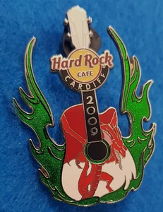 RARE CARDIFF RED WELSH DRAGON GREEN FLAMES GUITAR 2009 Hard Rock Cafe PIN LE - Picture 1 of 1
