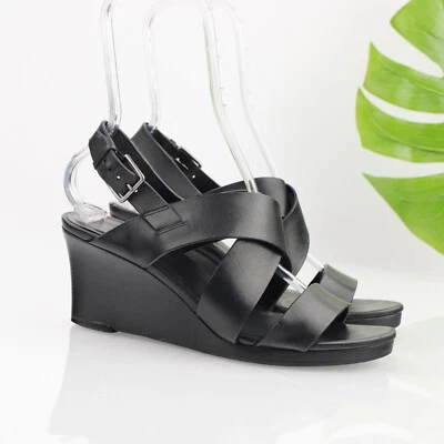 Cole Haan 女式 Penelope 凉鞋 9 码黑色皮革楔形鞋跟正装鞋 — 第 1/4 张图片