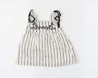 Primark Girls White Striped Cotton Trapeze & Swing Size 0-3 Months Square Neck P