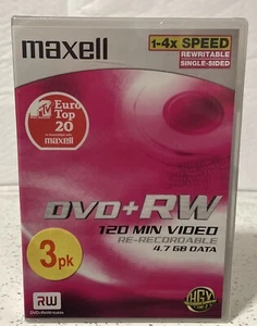Maxell DVD+RW Re-Recordable Rewritable 4x Speed 4.7 GB Sealed (3 Pack) - Picture 1 of 6