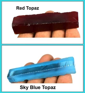 170-190 Ct Red & Sky Blue Topaz Gemstone Slice Rough Pair Certified - Picture 1 of 6
