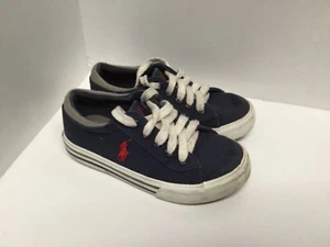 Polo Baby Boy Shoes Toddler Size 8.5 Blue Lace Up Red Pony F44 - Picture 1 of 8