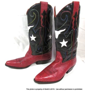WOMENS NINE WEST Leather COWBOY BOOTS RED WHITE BLACK Stars US Patriotic SZ 9 M - Picture 1 of 6