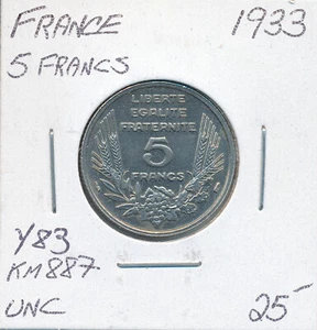 France 5 Francs 1933 Y83 KM887 - UNC - Picture 1 of 2