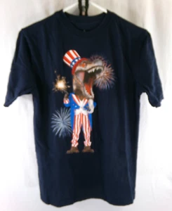 Dinosaur Amerisaurus T-Rex Navy Blue Boy's XL 14/16 Fourth 4th Of July T-Shirt - Picture 1 of 10