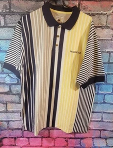 Vintage Michigan Wolverines Yellow Blue Cutter & Buck Polo Shirt L Striped - Picture 1 of 5