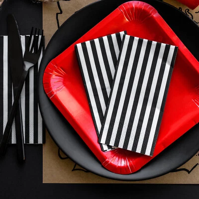BLACK AND WHITE STRIPE NAPKINS x 20 | Cheap Black Birthday Party Tableware Range - Image 1 of 3