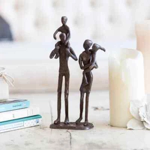 Metal Bronze Finish Decorative Parents Carrying Children Sculpture - Picture 1 of 2