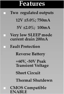 CS8156 Low-Dropout Dual 5V (100ma) / 12V (750ma) Voltage Regulator 5 12 V Volt - Picture 1 of 9