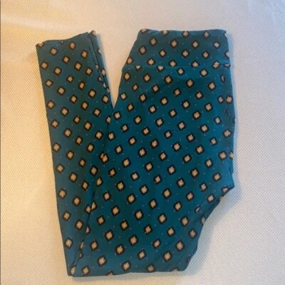 Leggings Lularoe para mujer talla única estampados verde azulado patrón de diamantes suaves elásticos Foto 1 de 4