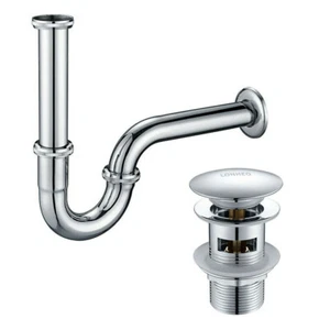 Waschbecken Siphon Sifon Ablaufgarnitur Pop Up Abfluss Ablaufventil mit Überlauf - Bild 1 von 33
