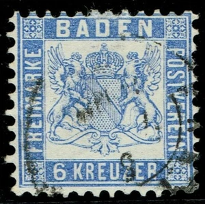 1862 Baden SG30 6k Ultramarine CDS Very Fine Used Cat. £50.00 - Picture 1 of 1