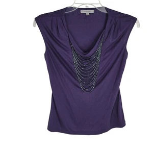 Small Purple Sleeveless Bead Necklace Blouse grunge whimsigoth career wear - Picture 1 of 4