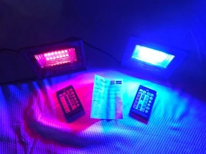 2 20 watt LED Flood Light's IP66 RGBCW Smart LED w/ remotes Happy Lighting App - Picture 1 of 5