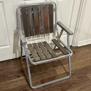 Vintage Aluminum Redwood Folding Lawn Chair 6-Slat Patio MISSING ONE SLAT - Picture 1 of 9