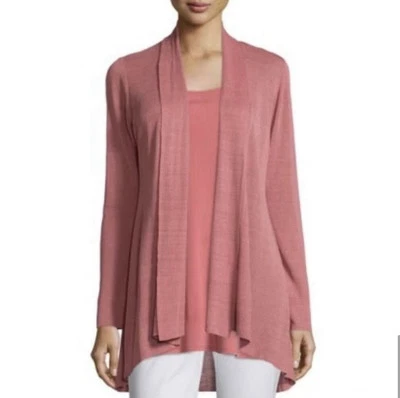 EILEEN FISHER 形状开衫毛衣砂岩有机亚麻绉织罗纹尺寸 L — 第 1/4 张图片