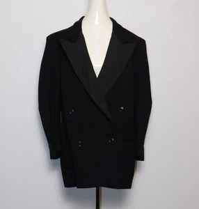 Vintage 1940s Men's Wool Double Breasted Grossgrain Lapel Tuxedo Jacket Size 42 - Picture 1 of 17